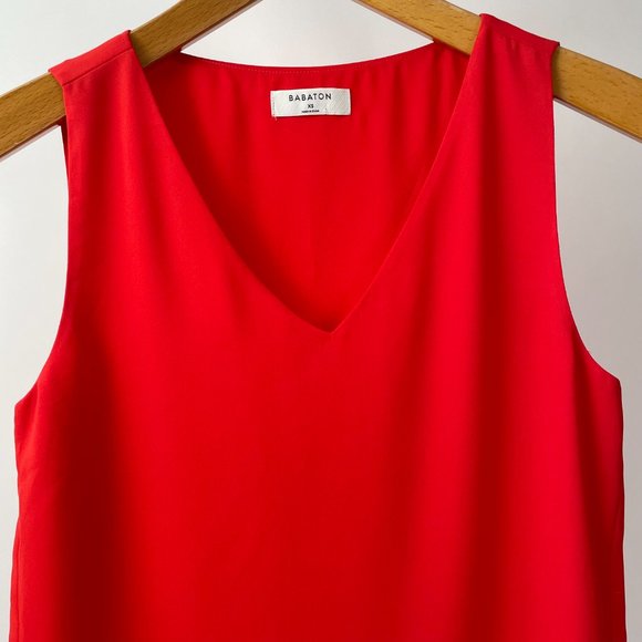 Aritzia Babaton Orange Cropped V Neck Flowy Crepe Sleeveless Tank, Size XS - Picture 2 of 7